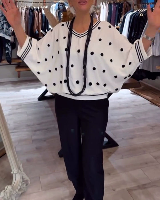 Bluse V-Ausschnitt Polka Dot Loose