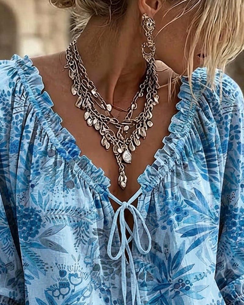 Bluse Mit V-Ausschnitt Und Schnürung
