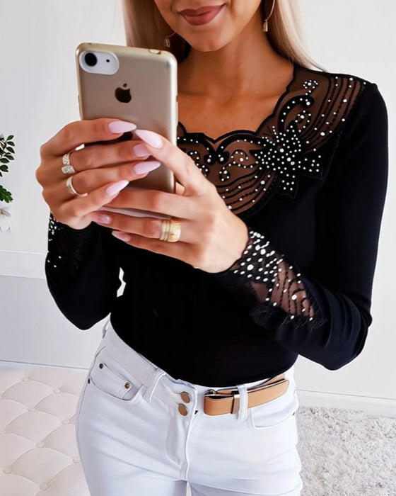Top Mesh Hot Drilling Slim-Fit