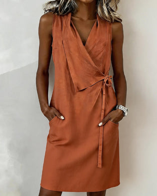 Kleid Unifarben ärmellos Wickel