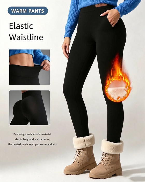 Leggings Fleece-Gefüttert Uni Tasche