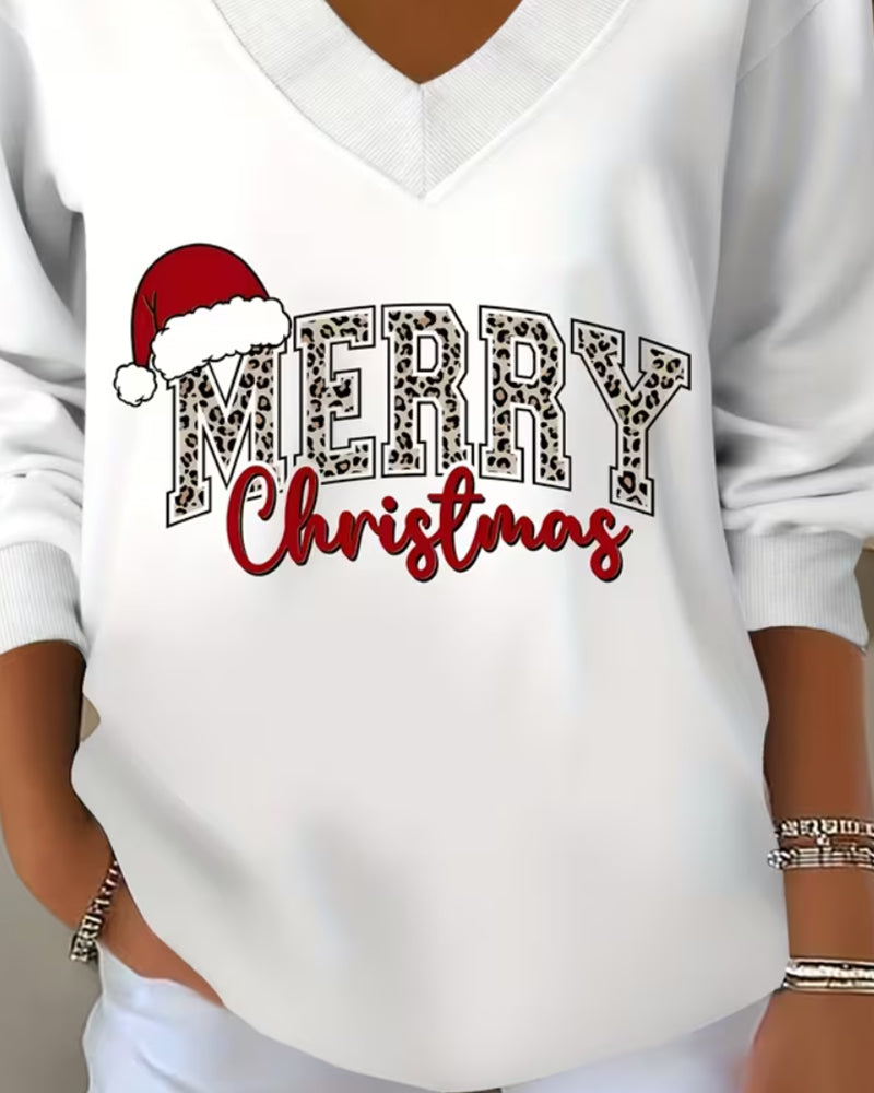 Sweatshirt V-Ausschnitt Weihnachtsprint