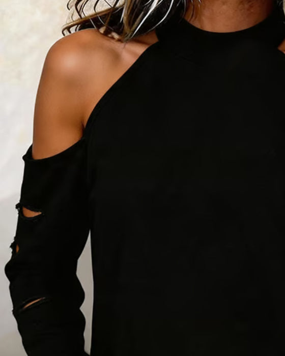Top Halterneck Zerrissen Langarm