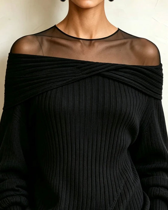 Pullover Off-Shoulder Asymmetrisch Mesh