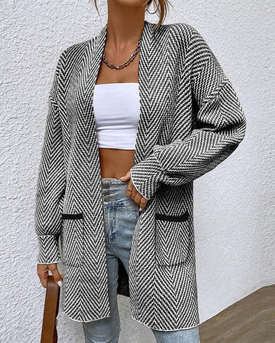 Cardigan Taschen Langer Pullover