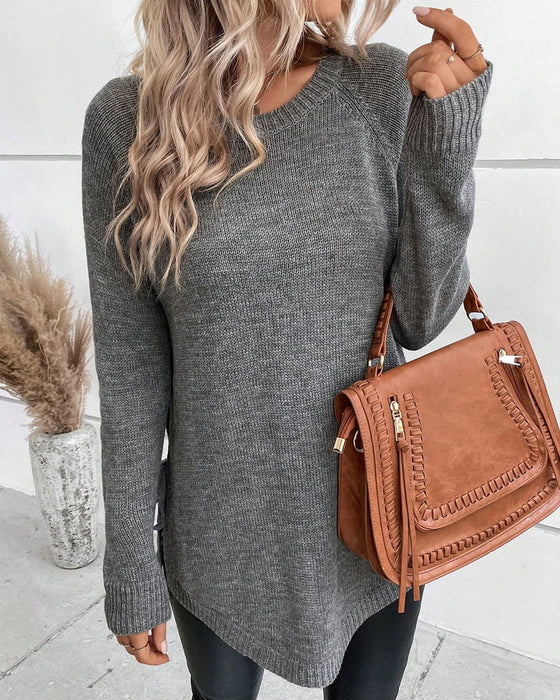Pullover Mit Raglanärmeln Und Knoten-Seiten-Design