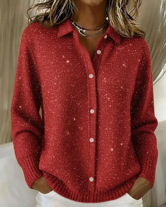 Cardigan Revers Lässig Langarm