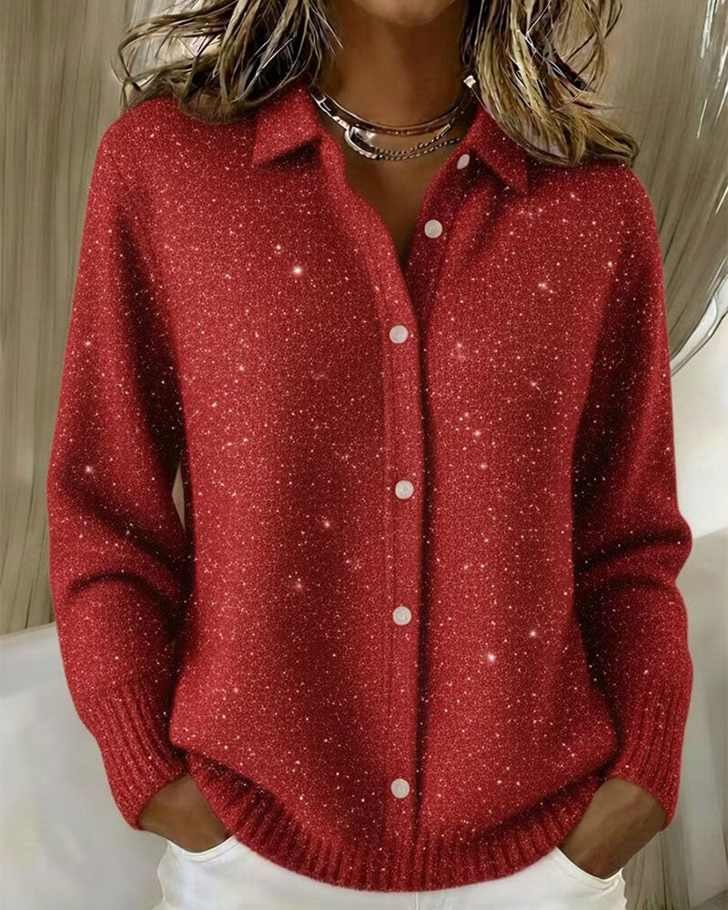 Cardigan Revers Lässig Langarm