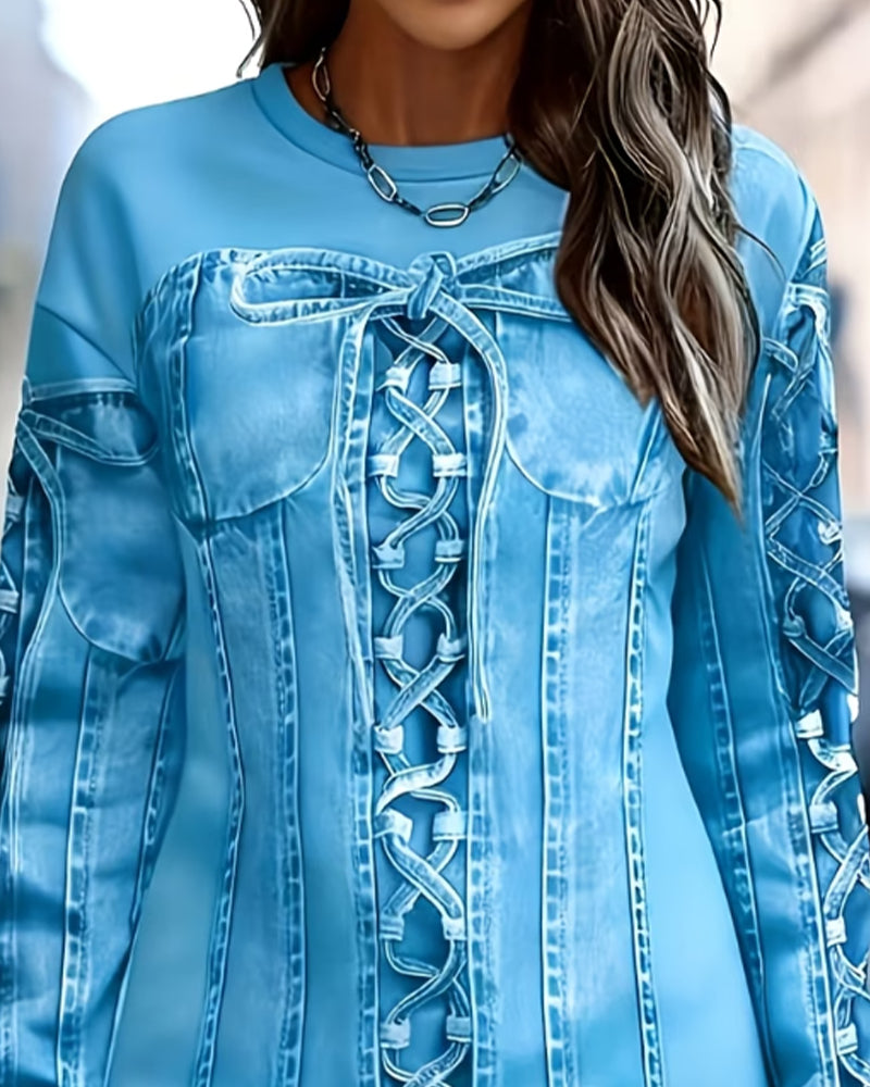 Kleid Bindung Rundhals Langarm