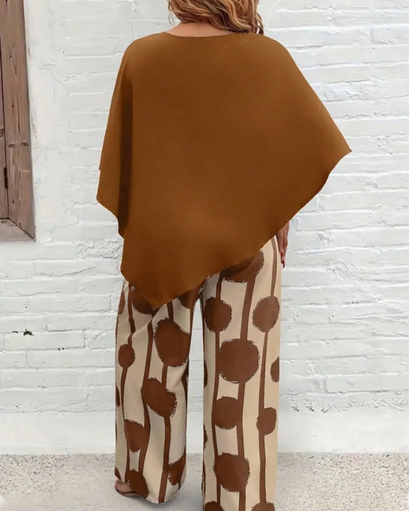 Set Umhang-Stil Oberteil Und Bedruckte Weite Hose