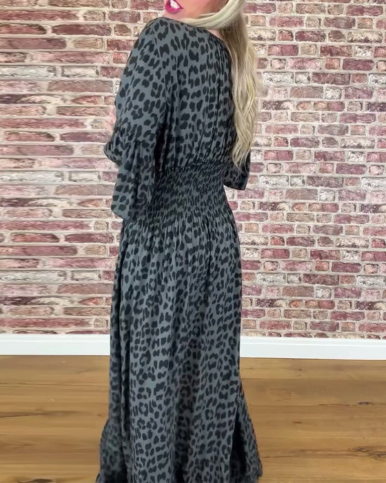 Kleid V-Ausschnitt Taille Leopardenmuster