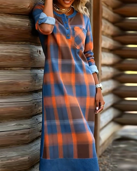 Kleid kariert kontrast langärmelig