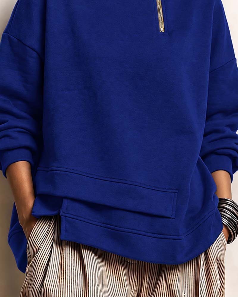 Sweatshirt Rollkragen Reißverschluss Unregelmäßig