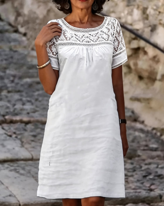 Kleid Rundhals Spitze Patchwork Lässig