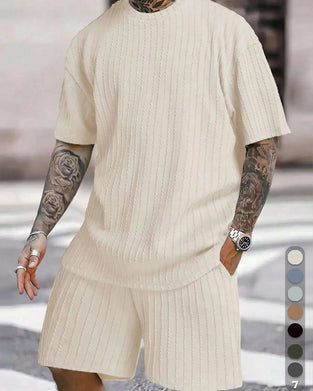 Herren Streifen T-Shirt Und Shorts Zweiteiliger Set