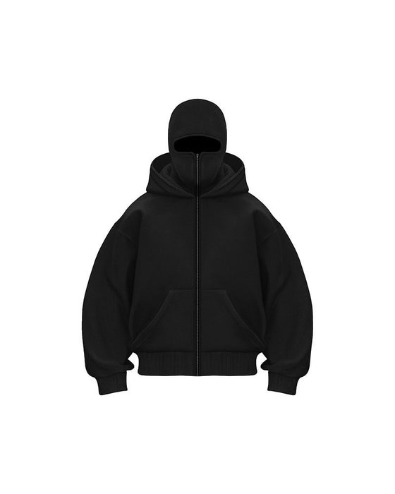 Unisex Sweatshirt-Mantel mit Doppelkapuze und Reißverschluss