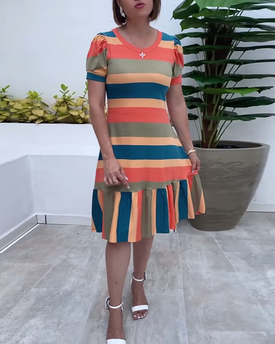Kleid lässig Kurzarm gestreift