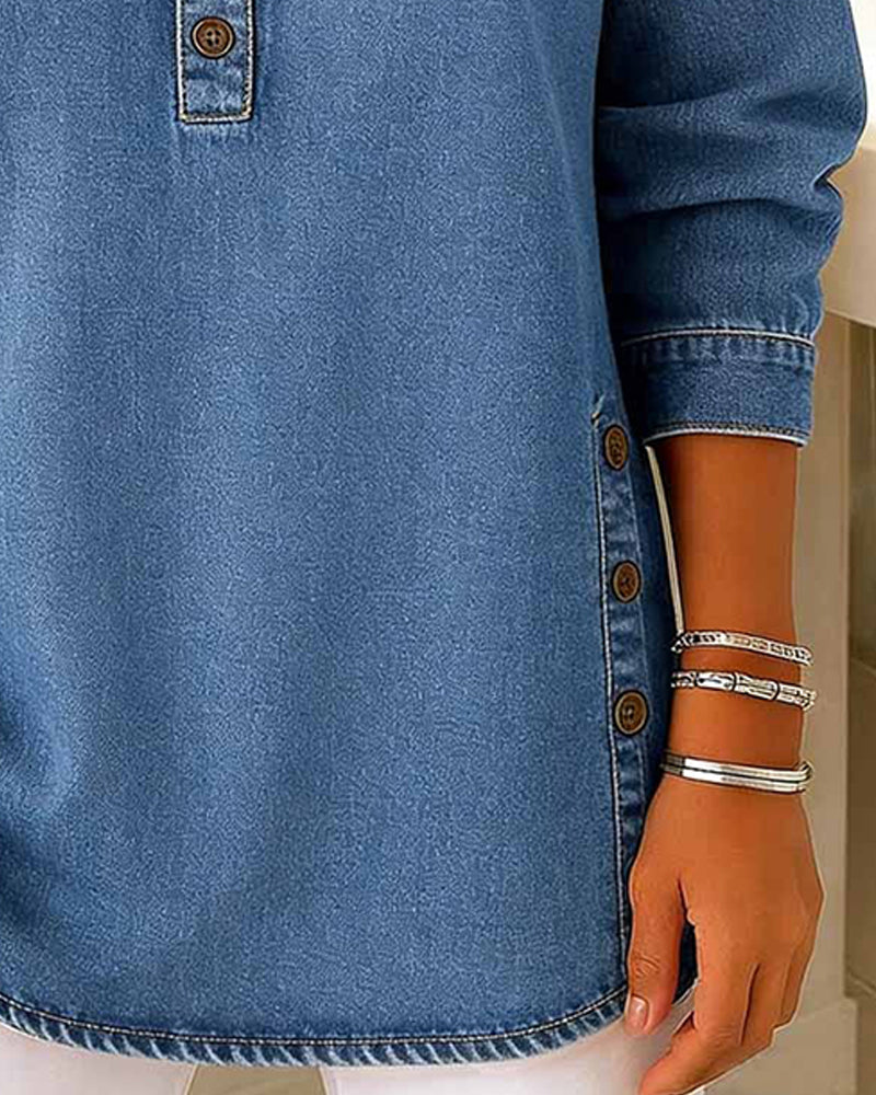 Button-Down Freizeit-Denim-Oberteil
