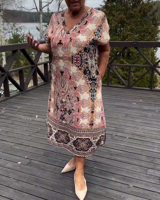 Kleid V-Ausschnitt Paisley Shiftkleid