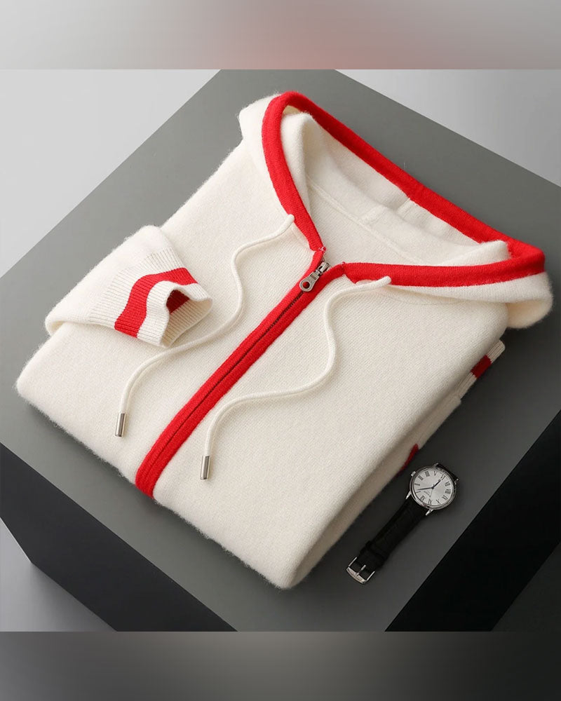 Cardigan Mit Kapuze Vollreißverschluss Kontrast Pullover