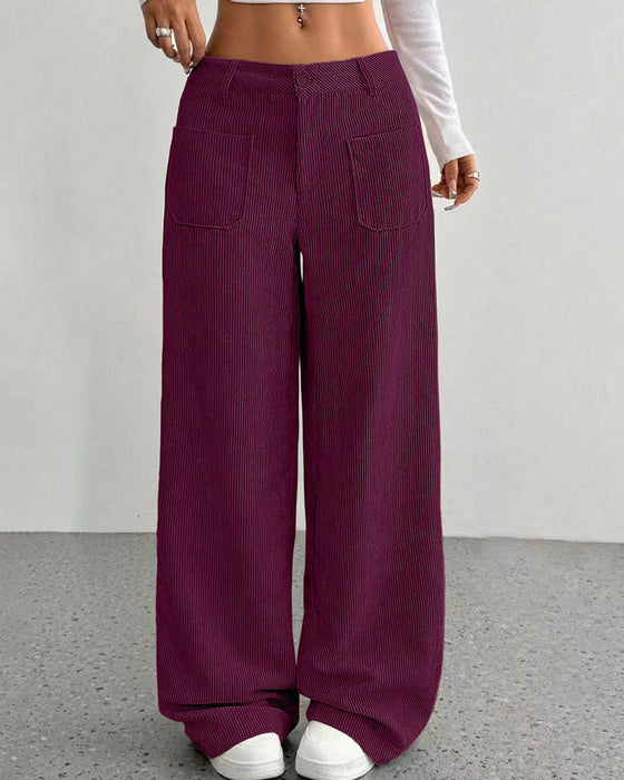 Hose Vorne Hinten Tasche Einfarbig Gerades Bein Lang