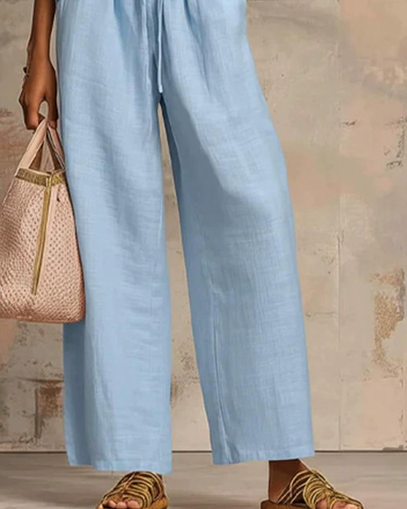 Zweiteilige Sets Reißverschluss Rundhalsausschnitt Oberteil Weit Bein Hose