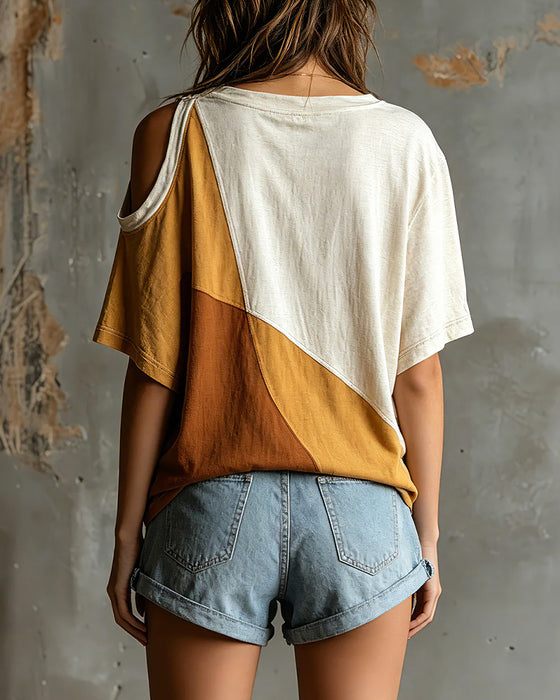 T-Shirt Farbblock Off-Shoulder Locker