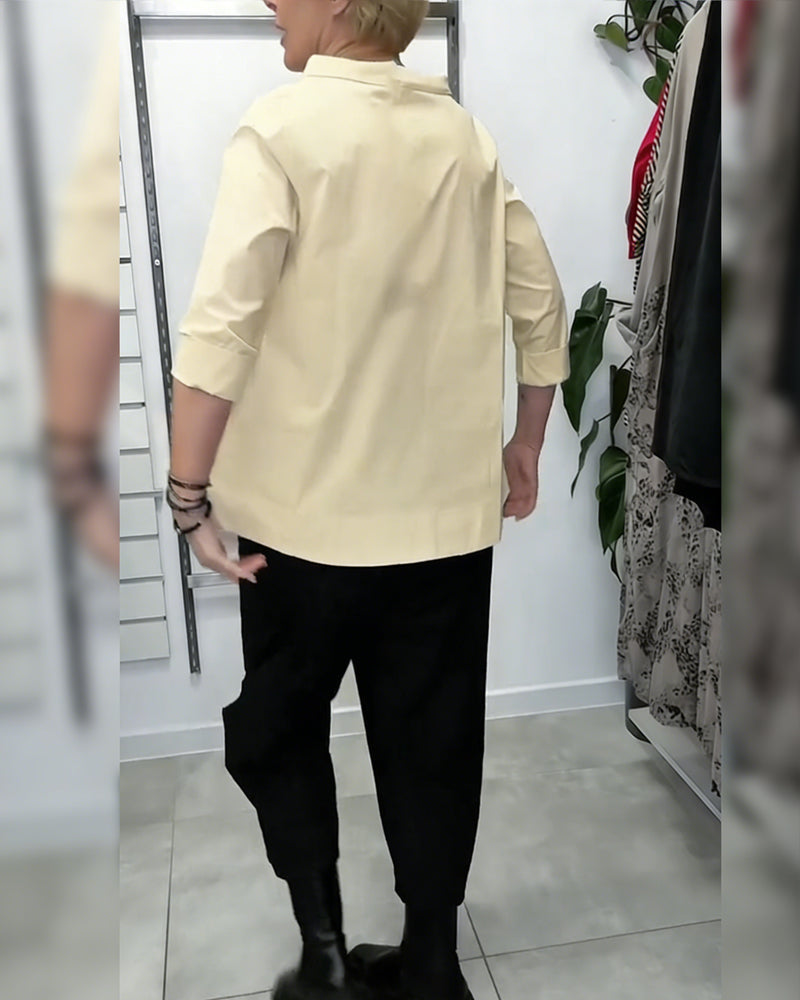 100% Baumwolle Bluse weiter Kragen uni lässig