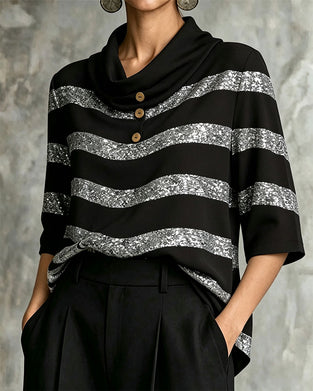 Bluse Geometrischer Streifen Geraffte Taille Kordelzug