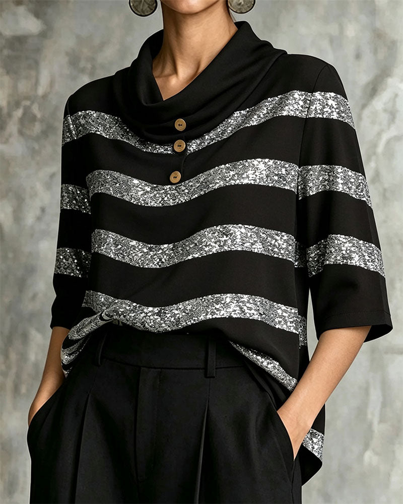 Bluse Geometrischer Streifen Geraffte Taille Kordelzug