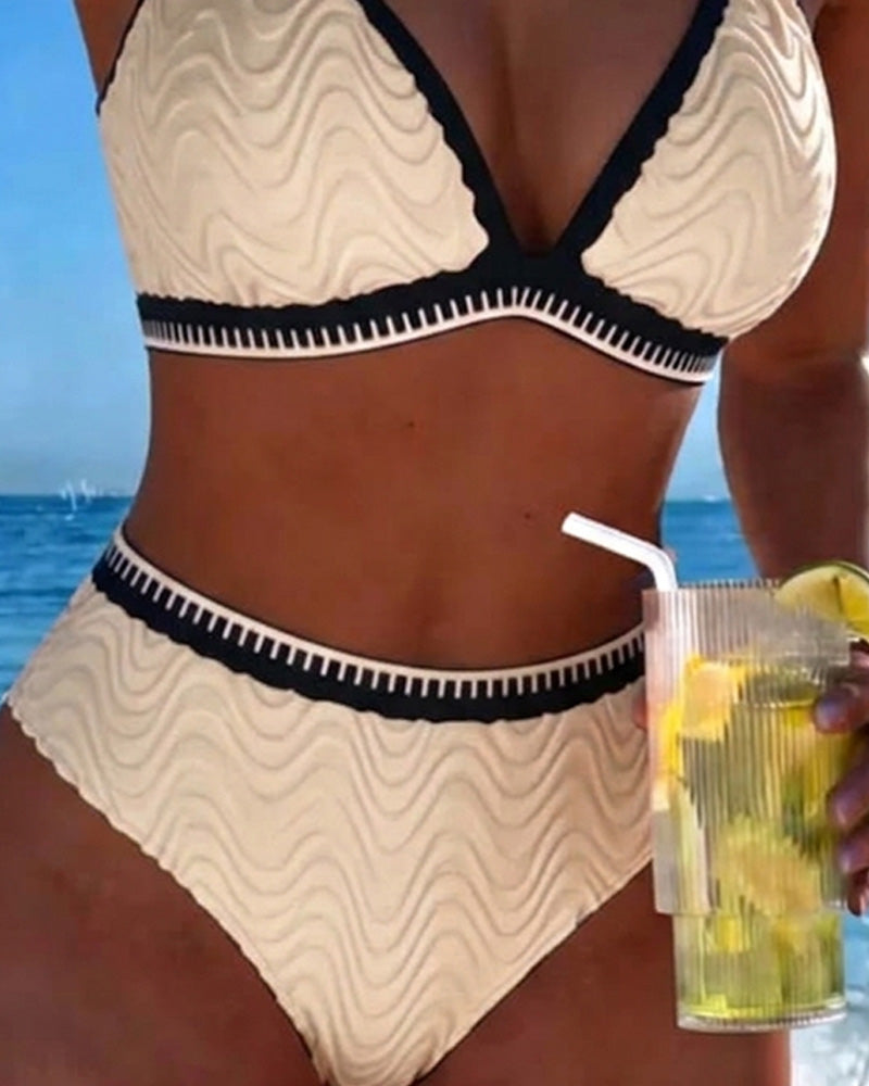 Bikini Farbblock Doppelträger Strukturiert