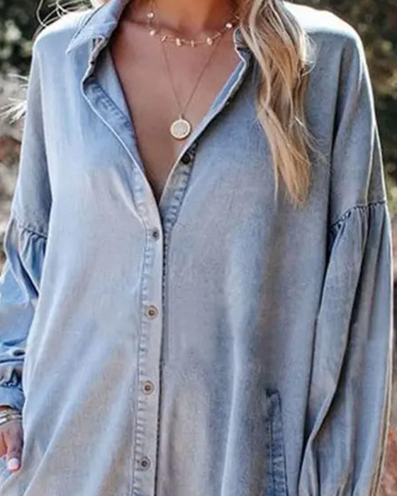 Bluse Puffärmel Knopf Lässig