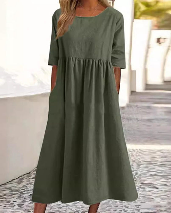 Kleid Kurzarm Tasche Gerafft