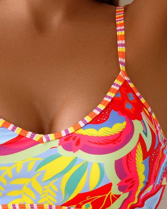 Badeanzug BH-Stil Hohe Taille Bedrucktes Dreieck
