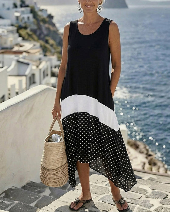Lässiges A-Linien-Kleid Unregelmäßiger Midi-Schnitt