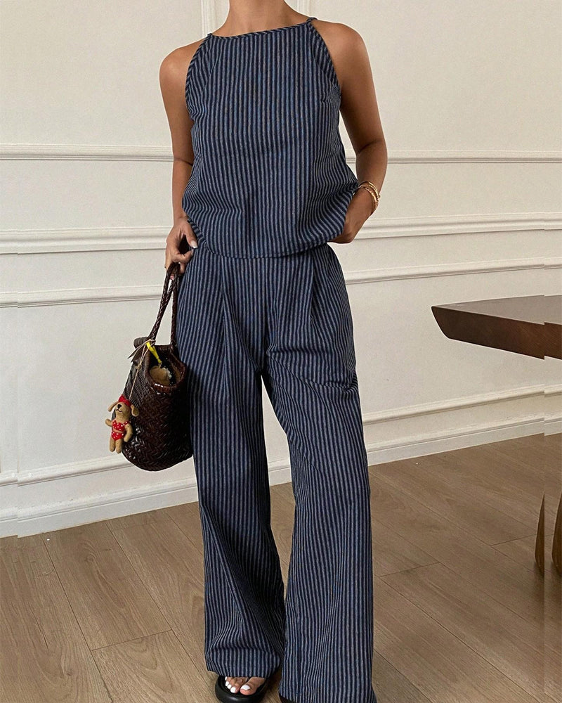 Set Gestreiftes Camisole Weites Bein Hose