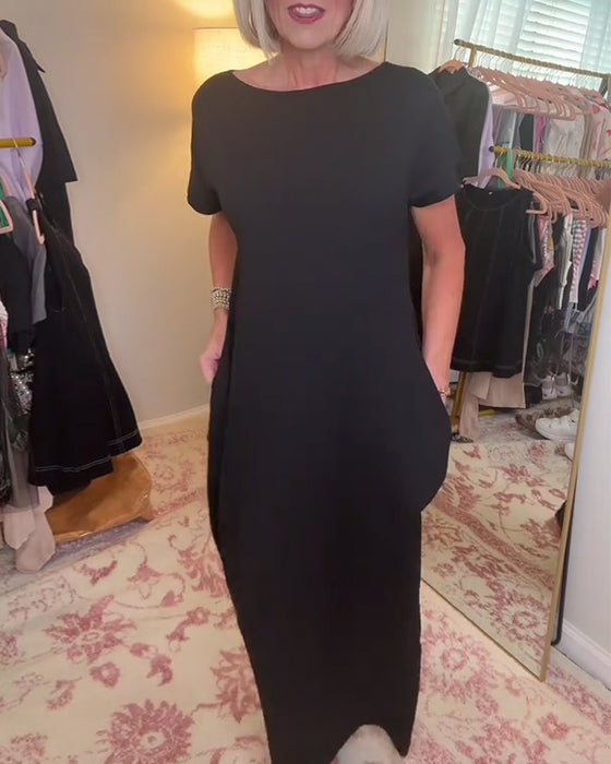 Kleid Rundhals Casual Kurzarm Lang