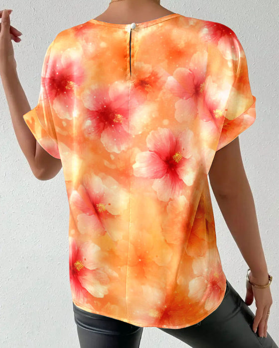 T-Shirt Rundhals Tie-Dye Große Blume