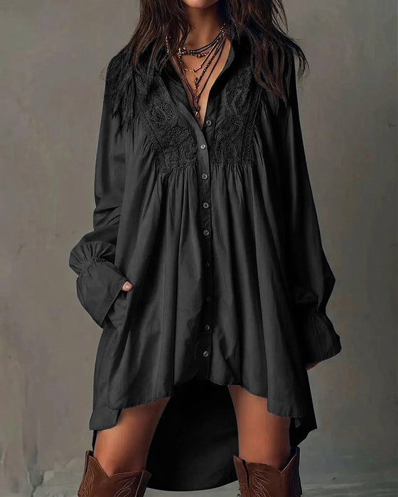 Kleid Mit Spitzeneinsätzen Und Puffärmeln