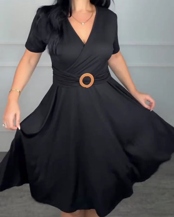 Kleid V-Ausschnitt Wickel Taille A-Linie