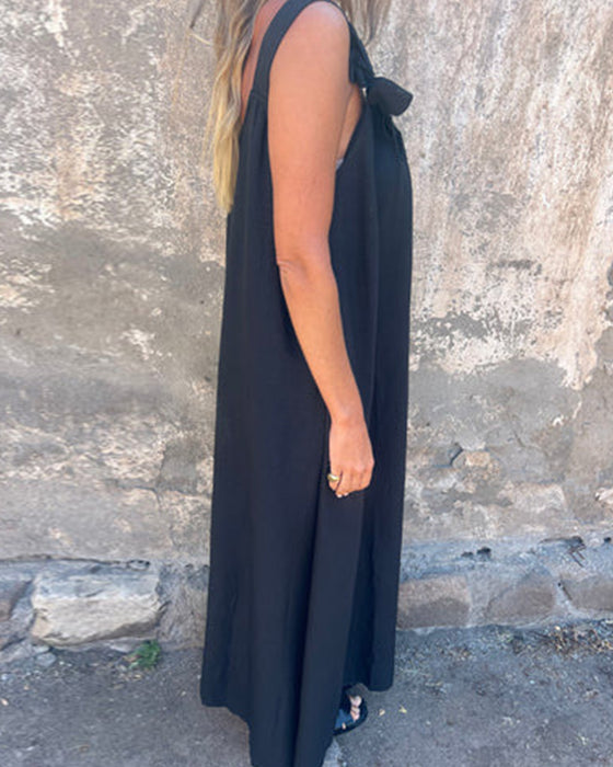 Kleid Ärmellos Einfarbig Modisch Lang