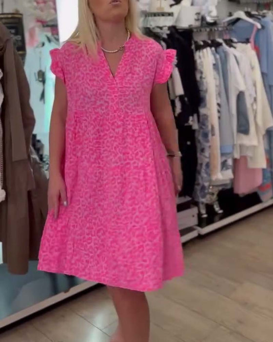 Kleid V-Ausschnitt Leopardenmuster