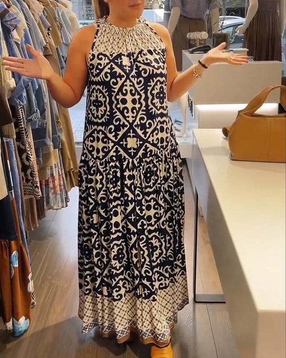 Kleid Ärmellos Rundhals Gerafft Weiter Rock