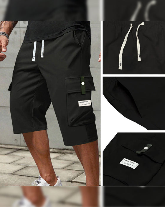 Hose Herren Lässig Kordelzug Capri Cargo