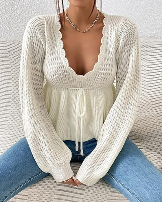 Pullover Mit Knoten-Taille, Zugband Und Elegant Merkmalen