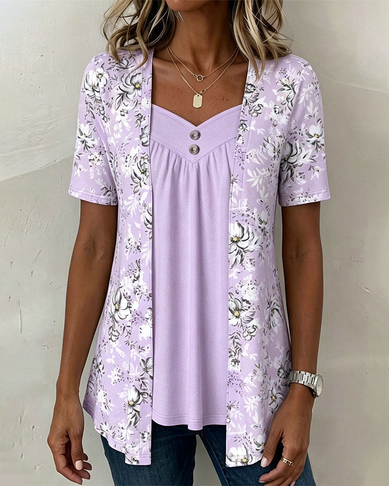 T-Shirt Blumenprint Falsch Zweiteilig