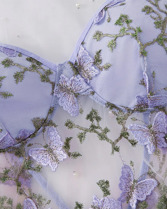 Sexy Blumen-Spitzen-Strumpfhalter-Nachthemd