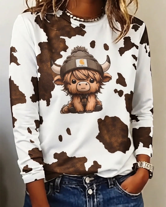 Top Animalprint runder Ausschnitt langärmlig