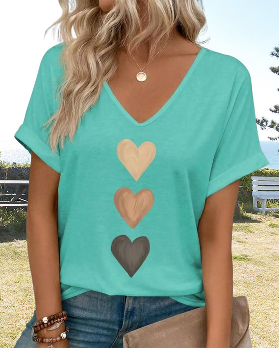 T-Shirt V-Ausschnitt Herzprint