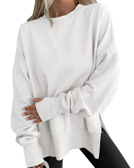 Sweatshirt Seitenschlitz Rundhals Locker